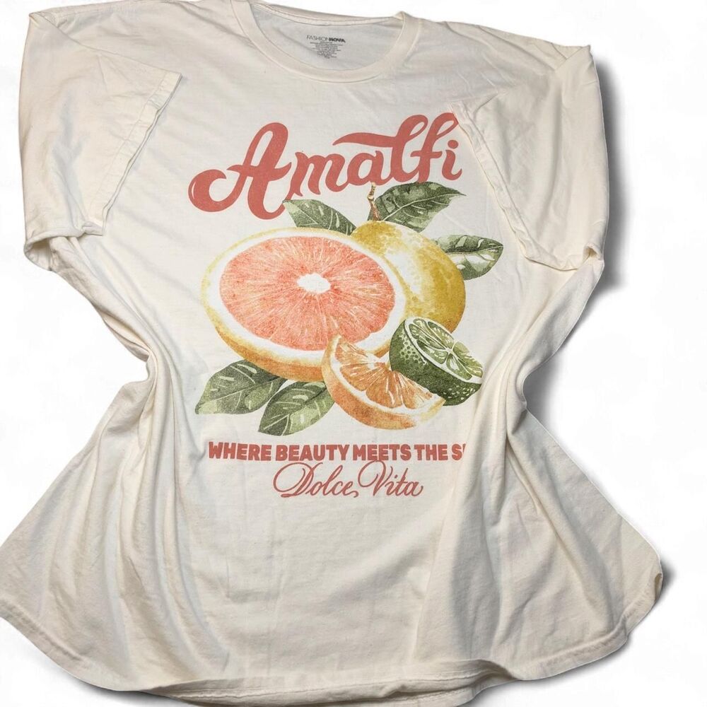 Fashion Nova Amalfi Cream Oversized Fruit Tee Off-White Graphic Aesthetic 1X 2X